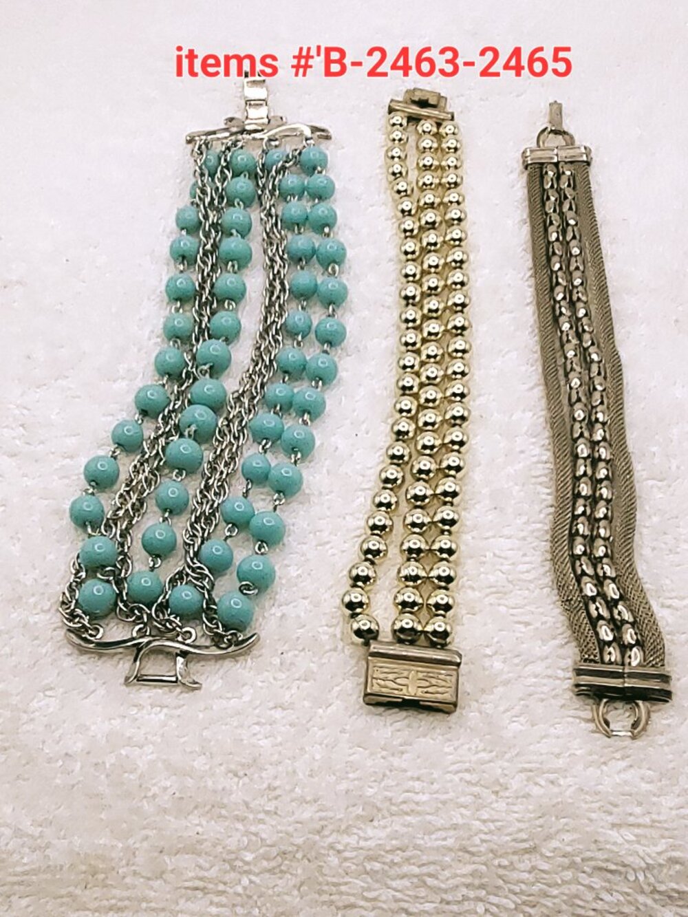 3 Bracelets, items # B- 2463-2465,. wt. 97 grams.